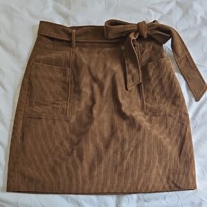 Bagatelle Tan Corduroy Pencil Skirt with Bow